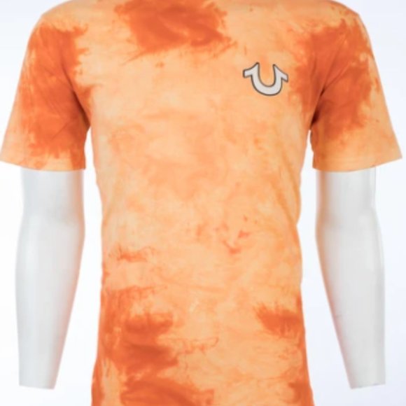 TRUE RELIGION Mens Short Sleeve BUDDHA LOGO Crewneck TIE DYE T-Shirt (Orange) - Picture 2 of 5